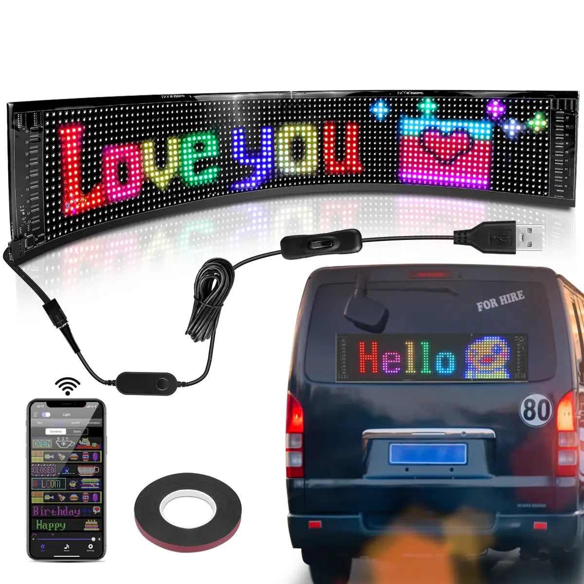 LED Customizable Car Display Flexible Bluetooth